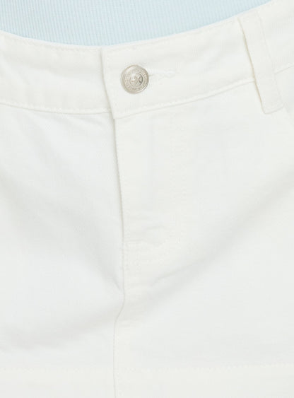 Women's White Low Rise Denim Mini Skirt | Belluvyn