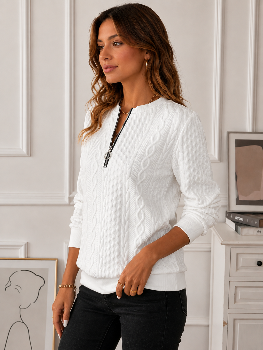 Women's Zip-Up Knit Sweater | Belluvyn