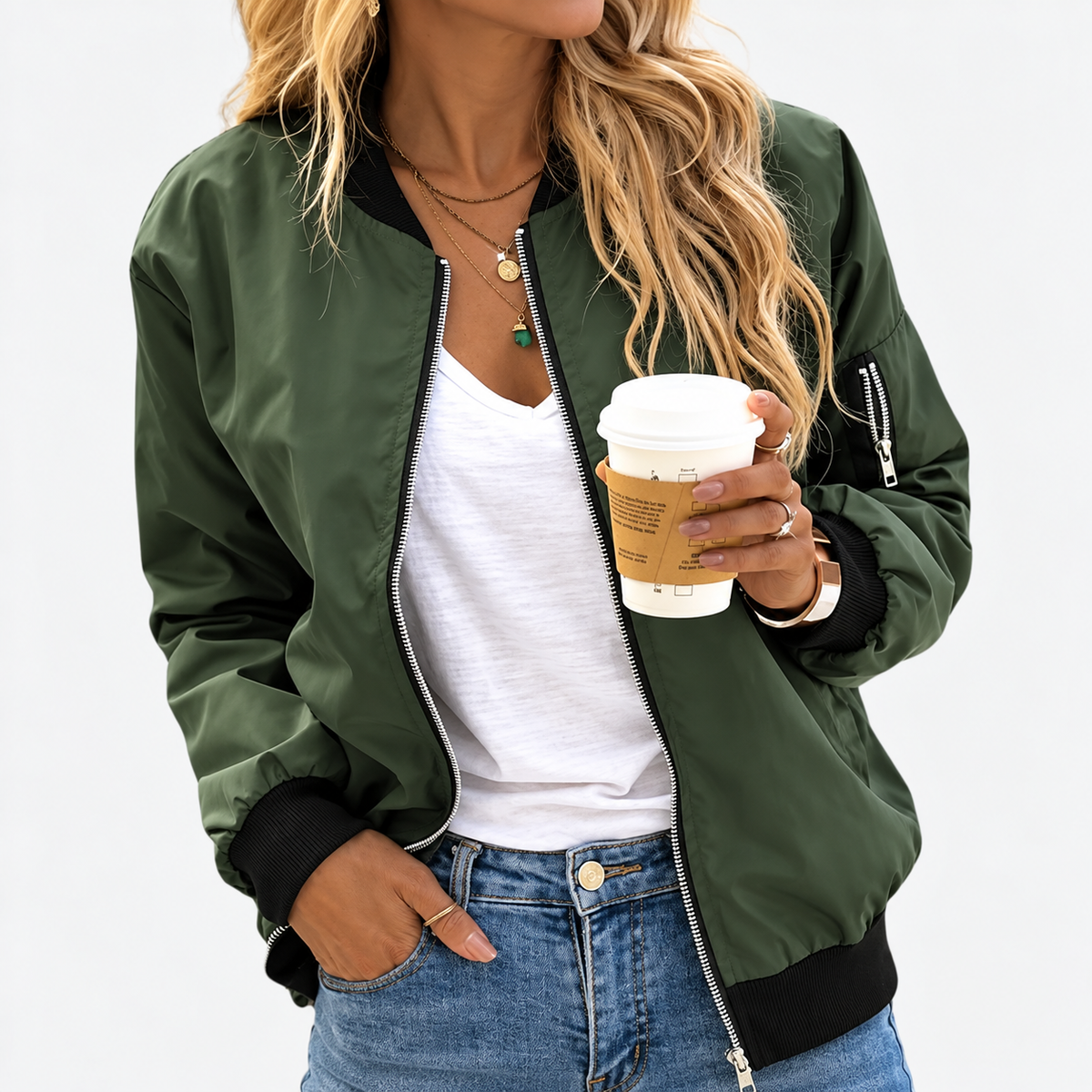 Women's Zipper Bomber Jacket | Belluvyn