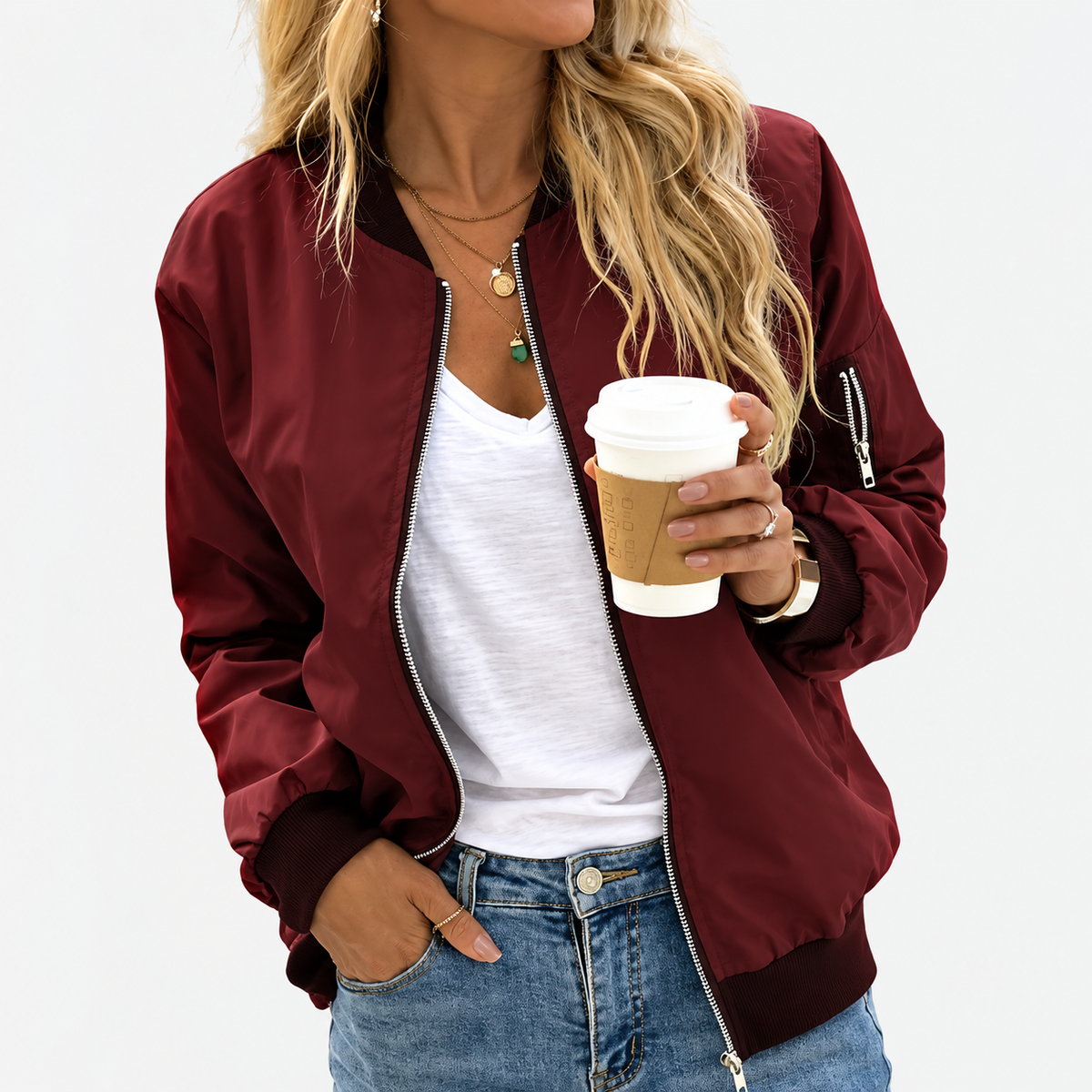 Women's Zipper Bomber Jacket | Belluvyn