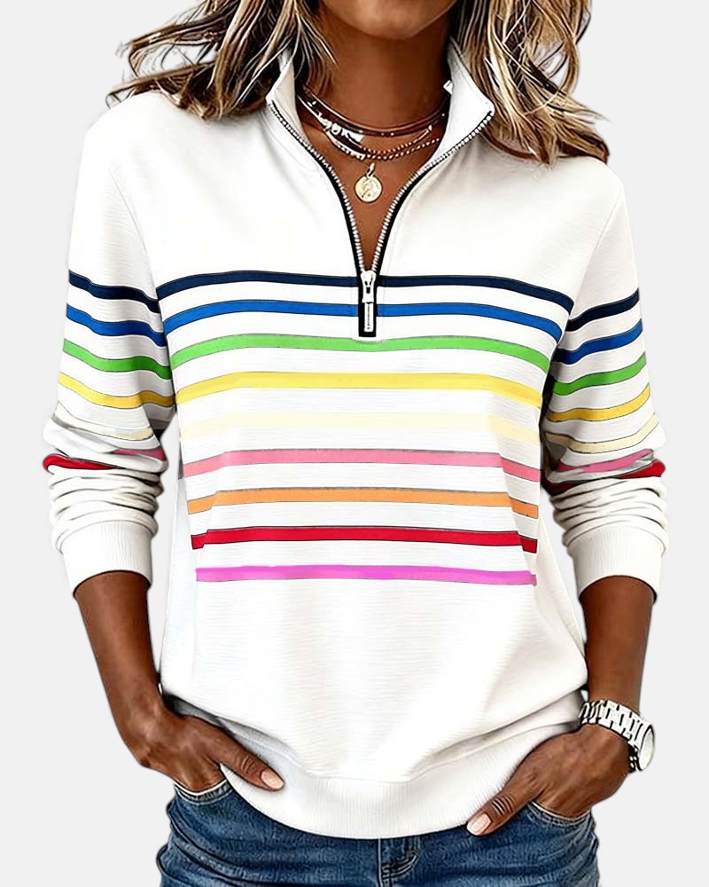 Women's Rainbow Striped Zip Sweatshirt | Belluvyn