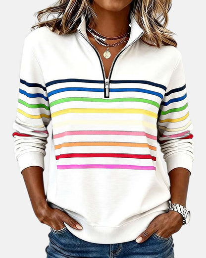 Women's Rainbow Striped Zip Sweatshirt | Belluvyn