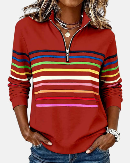 Women's Rainbow Striped Zip Sweatshirt | Belluvyn