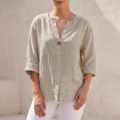 Women's Loose Fit V-Neck Button-Up Top | Belluvyn