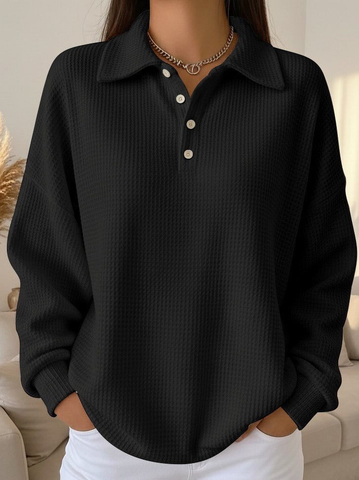 Women's Textured Knit Polo Sweater Oversized | Belluvyn