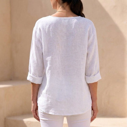Women's Loose Fit V-Neck Button-Up Top | Belluvyn