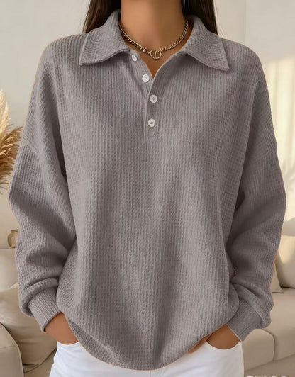 Women's Textured Knit Polo Sweater Oversized | Belluvyn