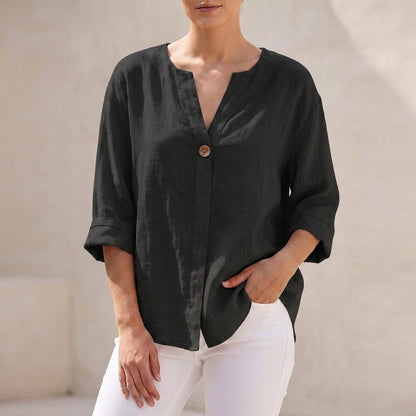 Women's Loose Fit V-Neck Button-Up Top | Belluvyn
