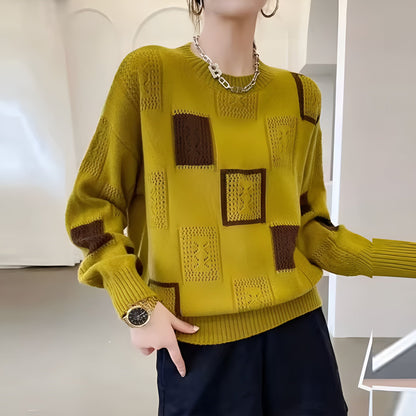 Women's Elegant Squares Knit Sweater | Belluvyn