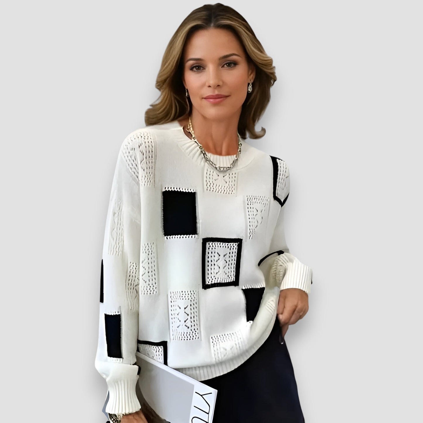 Women's Elegant Squares Knit Sweater | Belluvyn