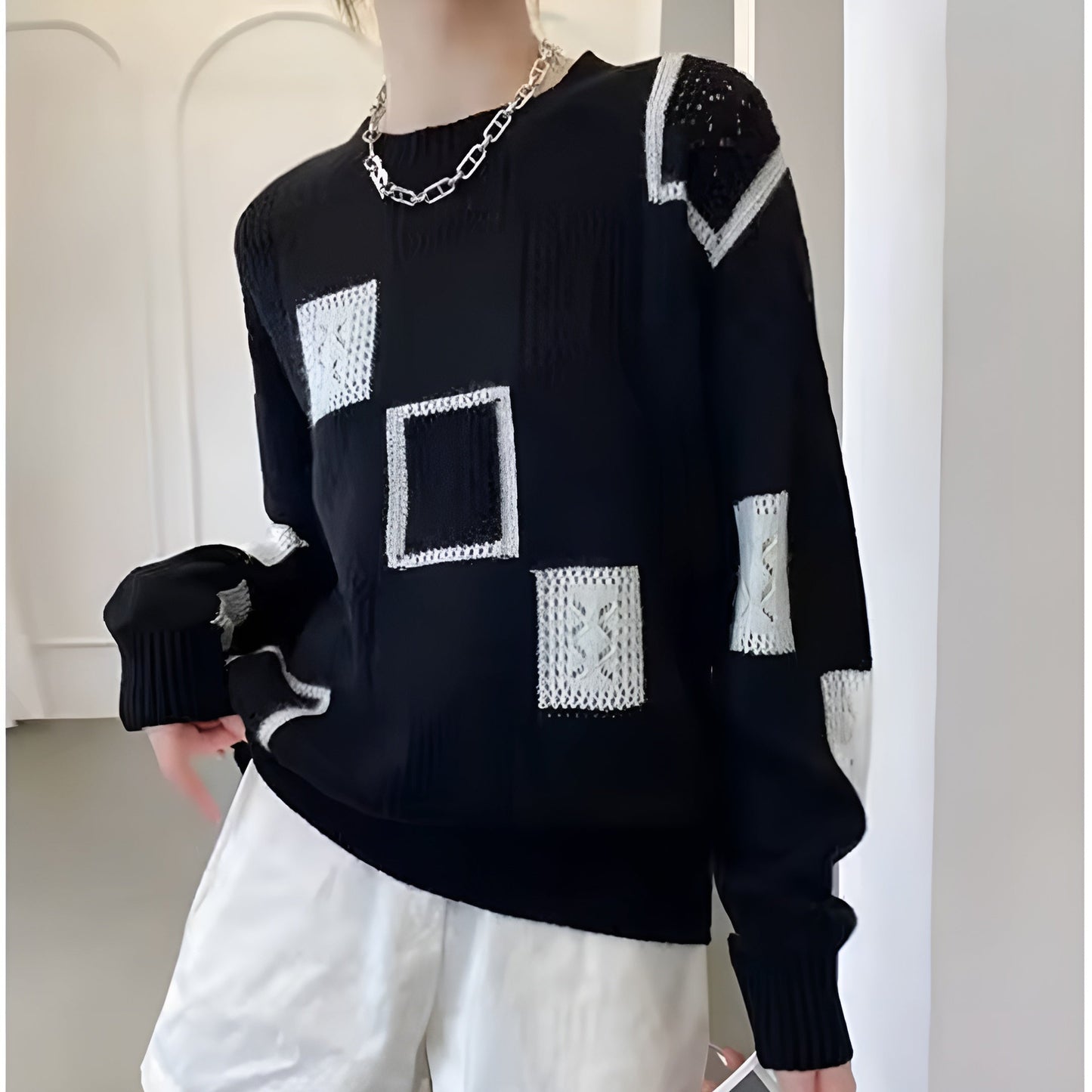 Women's Elegant Squares Knit Sweater | Belluvyn