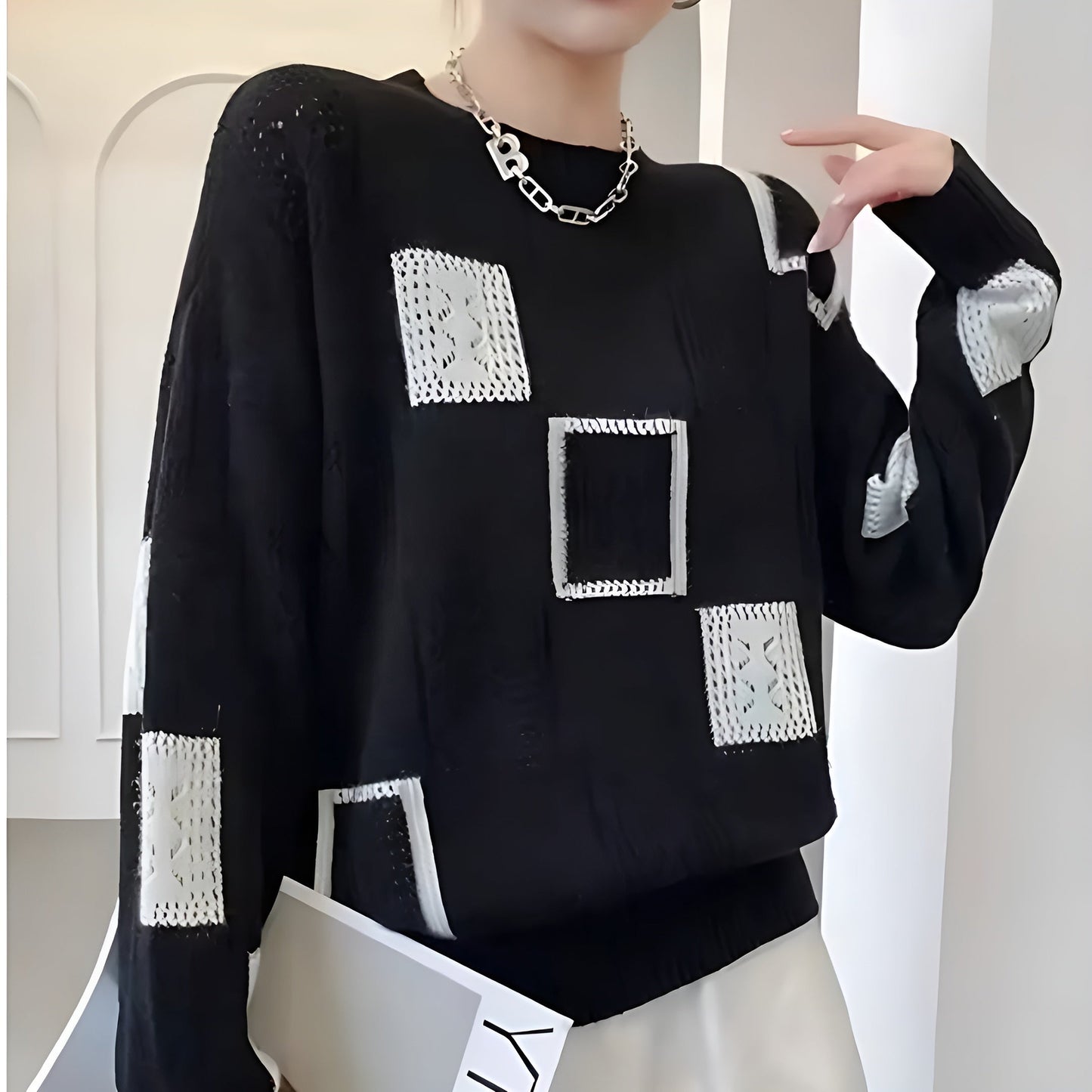 Women's Elegant Squares Knit Sweater | Belluvyn