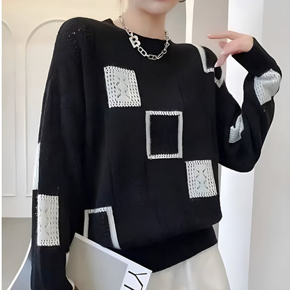 Women's Elegant Squares Knit Sweater | Belluvyn