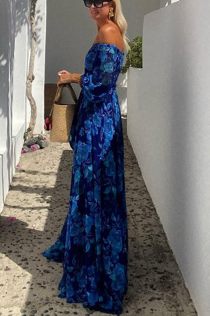 Women's Off Shoulder Floral Flowy Maxi Evening Dress | Belluvyn