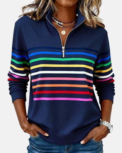 Women's Rainbow Striped Zip Sweatshirt | Belluvyn