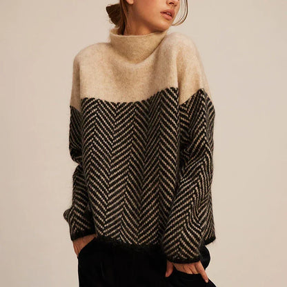 Women's Chevron Pattern Cowl Neck Sweater | Belluvyn