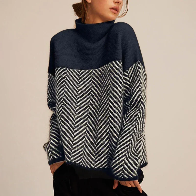 Women's Chevron Pattern Cowl Neck Sweater | Belluvyn
