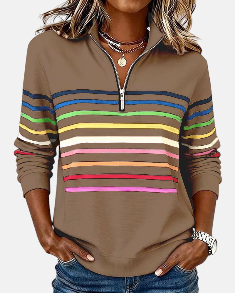 Women's Rainbow Striped Zip Sweatshirt | Belluvyn