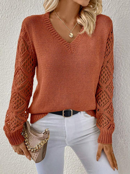 Women's V-Neck Crochet Sweater | Belluvyn