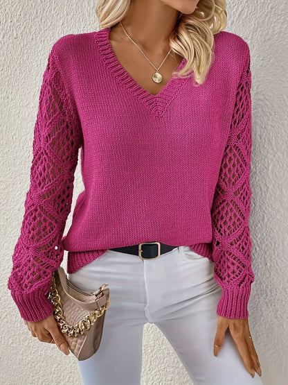 Women's V-Neck Crochet Sweater | Belluvyn