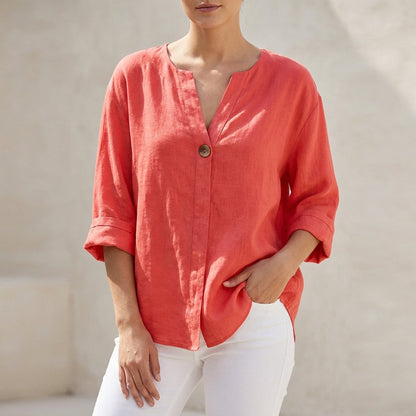 Women's Loose Fit V-Neck Button-Up Top | Belluvyn