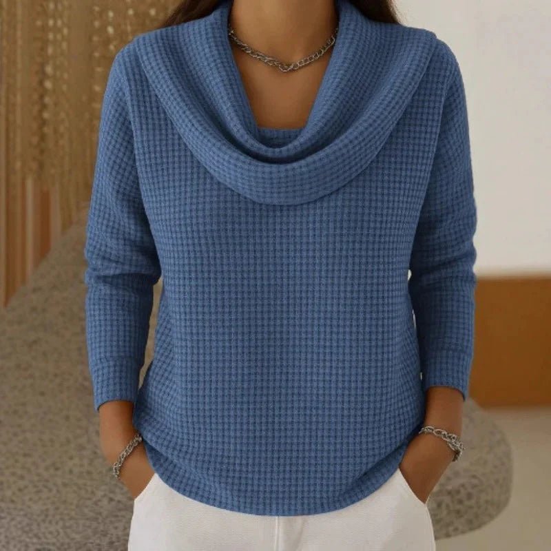 Women's Waffle Knit Cowl Neck Sweater | Belluvyn
