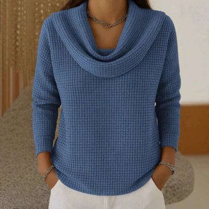 Women's Waffle Knit Cowl Neck Sweater | Belluvyn
