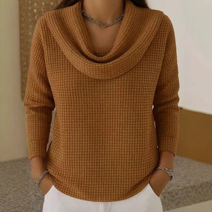 Women's Waffle Knit Cowl Neck Sweater | Belluvyn