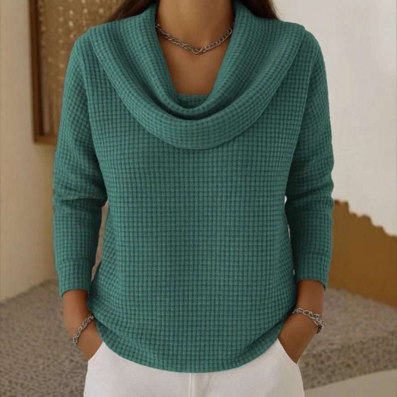 Women's Waffle Knit Cowl Neck Sweater | Belluvyn