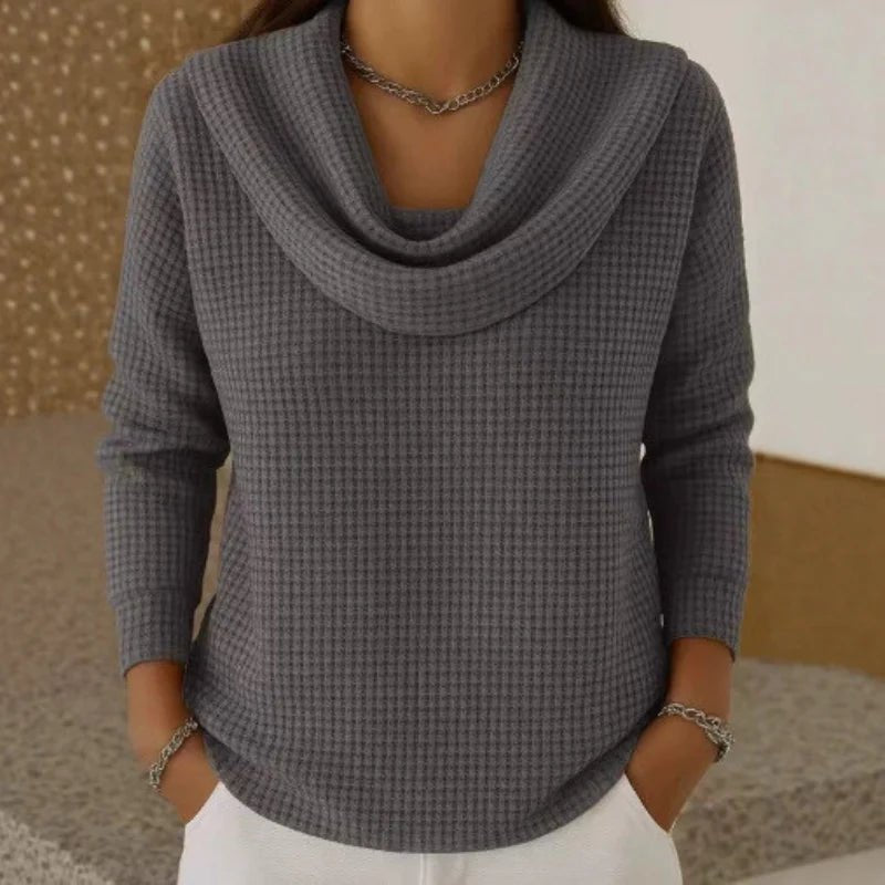 Women's Waffle Knit Cowl Neck Sweater | Belluvyn