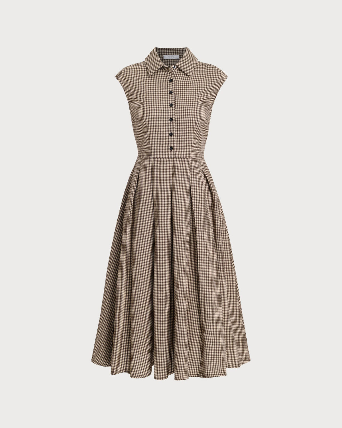 Brown Plaid Pleated Midi Dress | Belluvyn