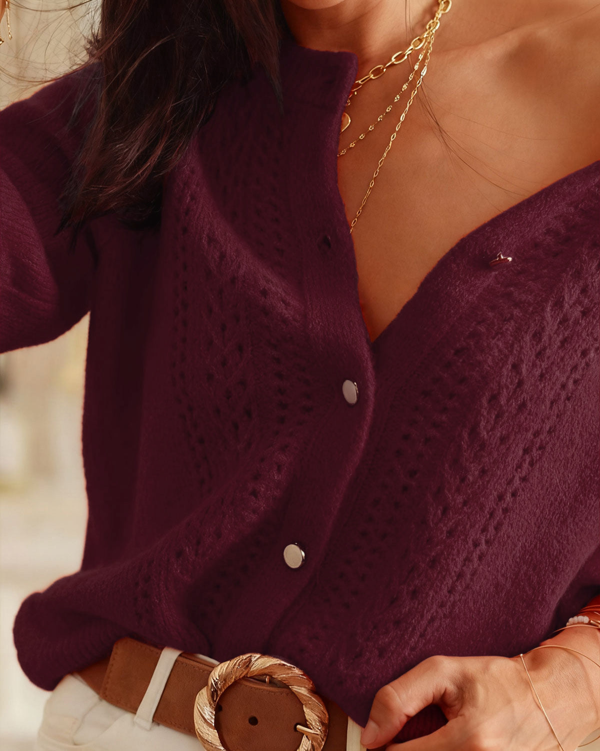 Women's Round Neck Knit Cardigan | Belluvyn