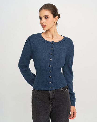 Women's Round Neck Slim Knit Cardigan | Belluvyn