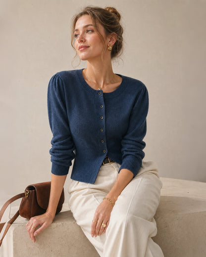 Women's Round Neck Slim Knit Cardigan | Belluvyn