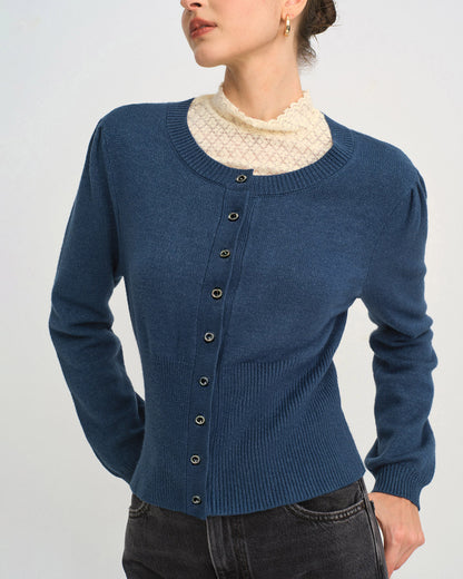 Women's Round Neck Slim Knit Cardigan | Belluvyn