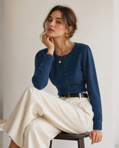 Women's Round Neck Slim Knit Cardigan | Belluvyn