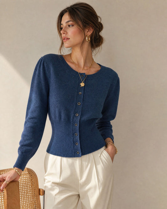 Women's Round Neck Slim Knit Cardigan | Belluvyn