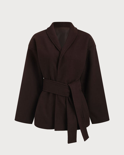 Women's Belted Shawl Collar Coat | Belluvyn