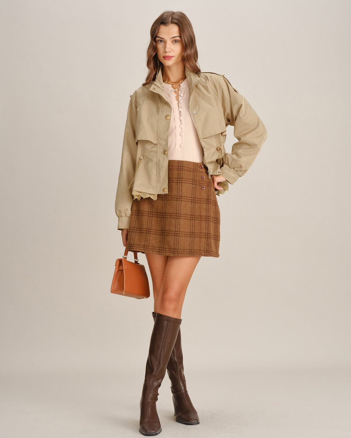 Women's Khaki Patchwork Zipper Jacket | Belluvyn