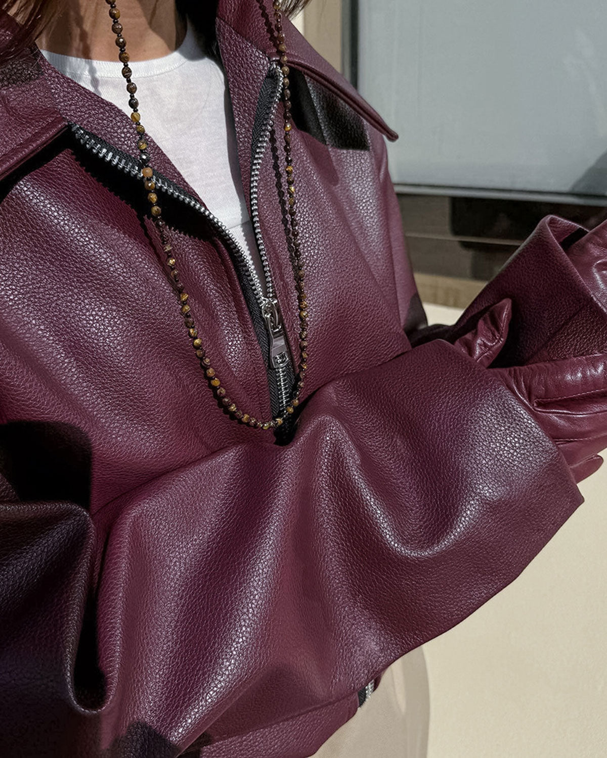 Women's Maroon Faux Leather Jacket | Belluvyn