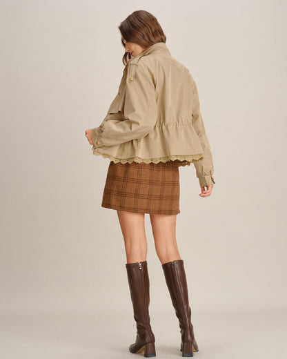 Women's Khaki Patchwork Zipper Jacket | Belluvyn