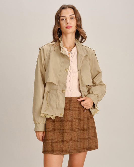Women's Khaki Patchwork Zipper Jacket | Belluvyn