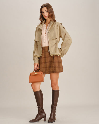 Women's Khaki Patchwork Zipper Jacket | Belluvyn
