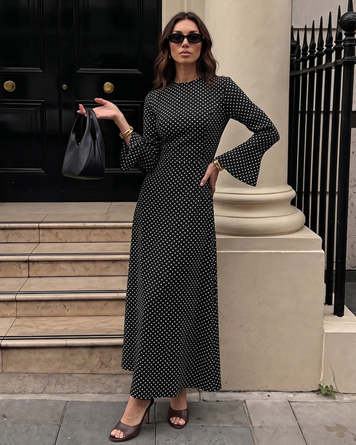Women's Backless Polka Dot Maxi Dress | Belluvyn