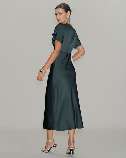Women's Satin Cowl Sleeve Midi Dress | Belluvyn