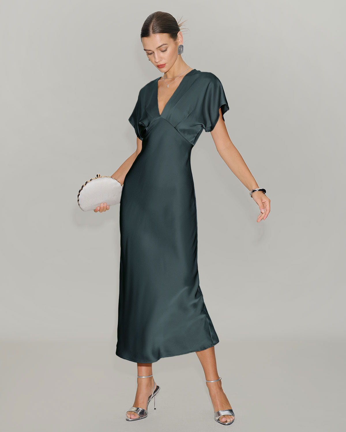 Women's Satin Cowl Sleeve Midi Dress | Belluvyn