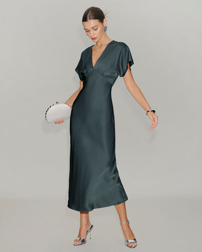 Women's Satin Cowl Sleeve Midi Dress | Belluvyn