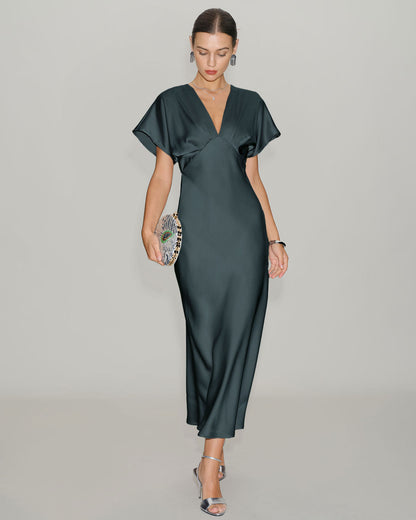 Women's Satin Cowl Sleeve Midi Dress | Belluvyn