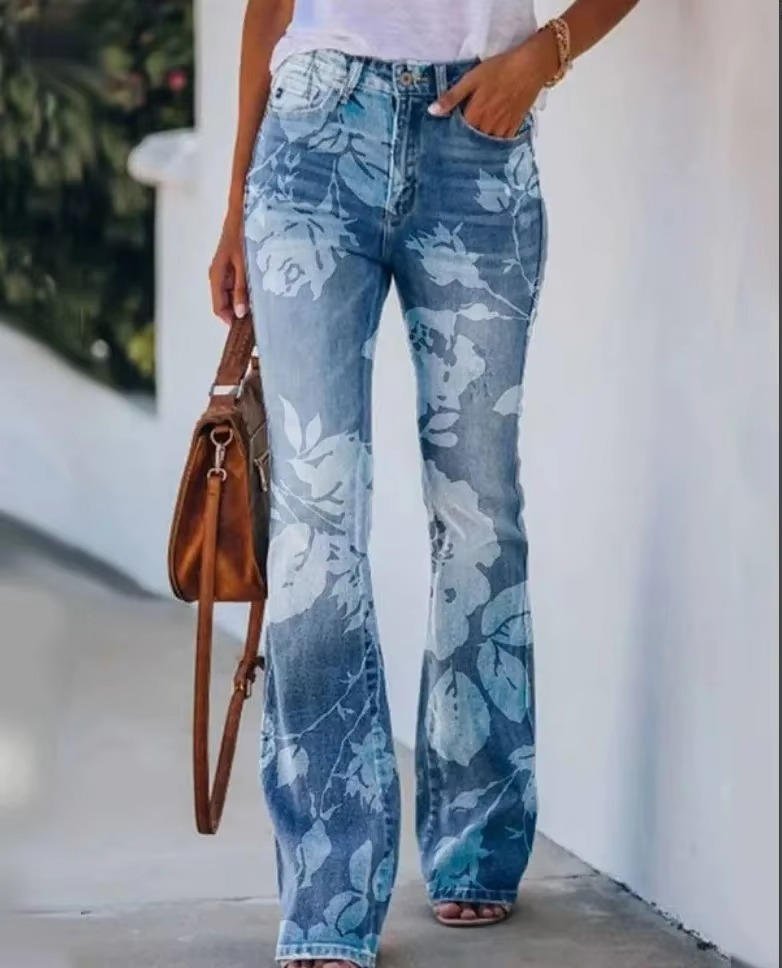 Women's High-Waist Floral Flare Jeans | Belluvyn