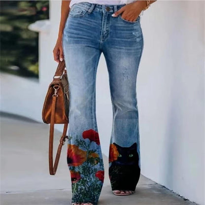 Women's High-Waist Floral Flare Jeans | Belluvyn